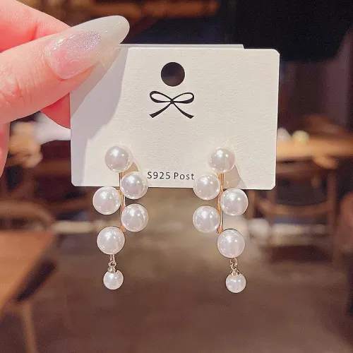 Wholesale Sterling Silver Pin Post Pearl Tassel Earrings Female Women Stud Earrings Jewelry Gift