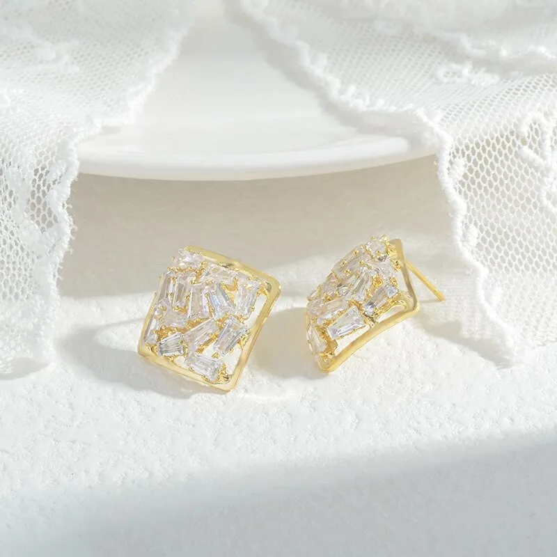 Wholesale Sterling Silver Pin Post Zircon Square Earrings Ear Studs Female Women Earrings Jewelry Gift