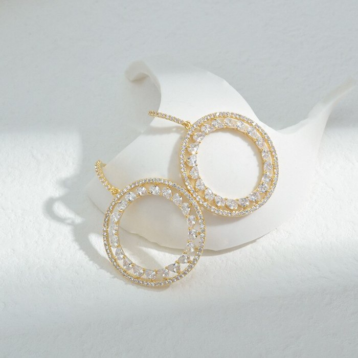 Wholesale Zircon Full Diamond Geometric round Earrings Sterling Silver Pin Post Ear Studs Jewelry Gift