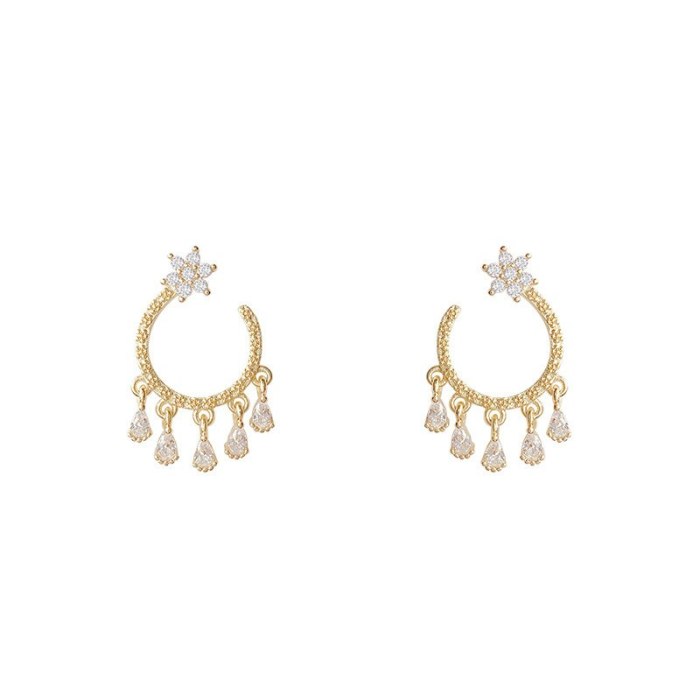 Wholesale 925 Silver Pin Post Zircon Flower Tassel Rhinestone Earrings Female Women Eardrops Earrings Jewelry Gift