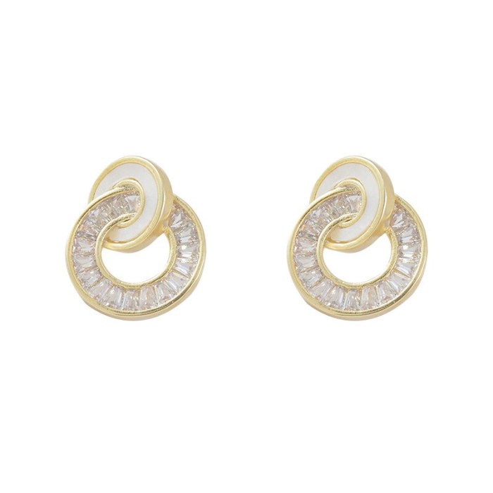 Wholesale Sterling Silver Pin Post Geometric round Shell Stud Earrings Female Women Zircon Earring Ornament Jewelry Gift
