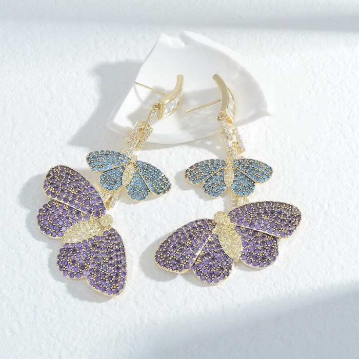 Wholesale Color Zircon Butterfly Studs Female Women Sterling Silver Pin Post Earrings Eardrops Jewelry Gift