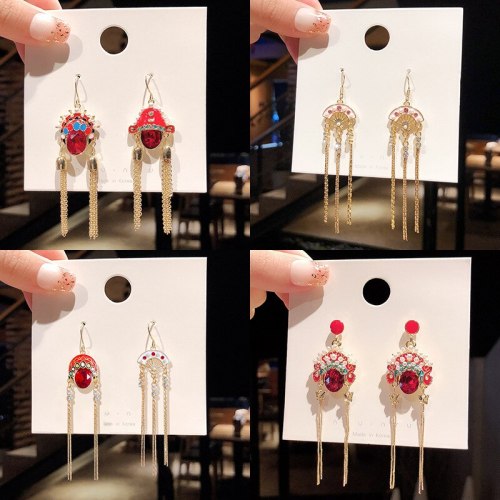 Wholesale New Earrings Peking Opera Facial Makeup Earrings 925 Silver Pin Eardrops Earrings Jewelry Gift
