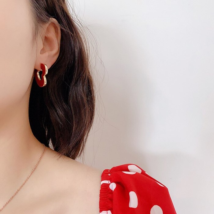 Wholesale 925 Silver Pin Post Red Love Heart Earrings Female Women Heart Shaped Studs Earrings Jewelry Gift