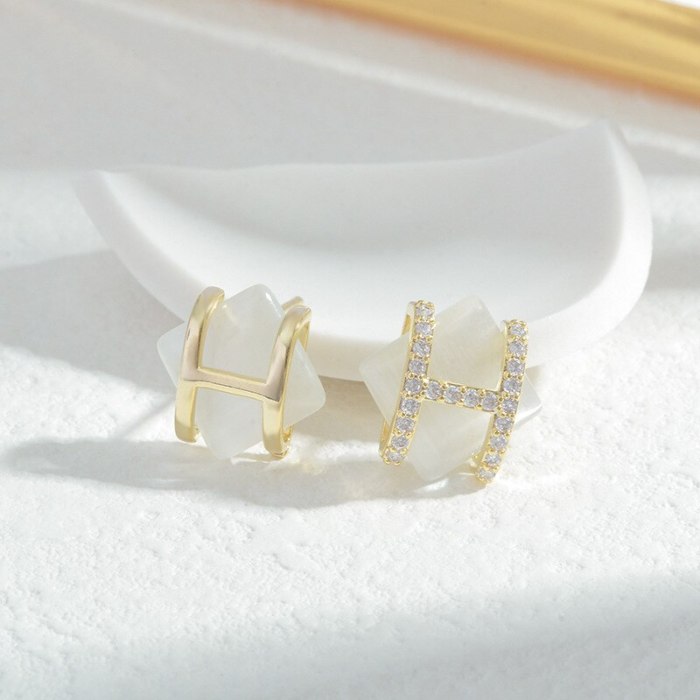 Wholesale Opal H Alphabet Letter Earrings Women's Sterling Silver Pin Post Earrings Jewelry Gift