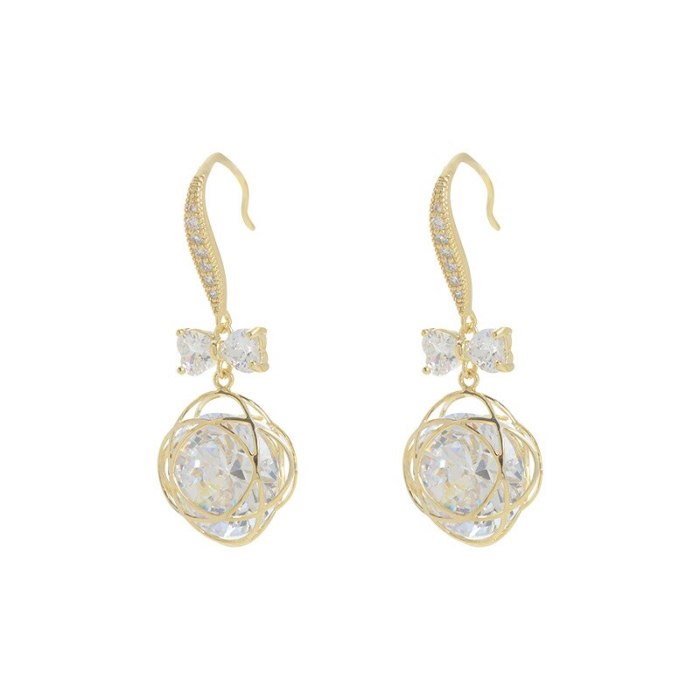 Wholesale Sterling Silver Pin Post Zircon Bow Earrings Ear Studs Female Women Accessories Jewelry Gift