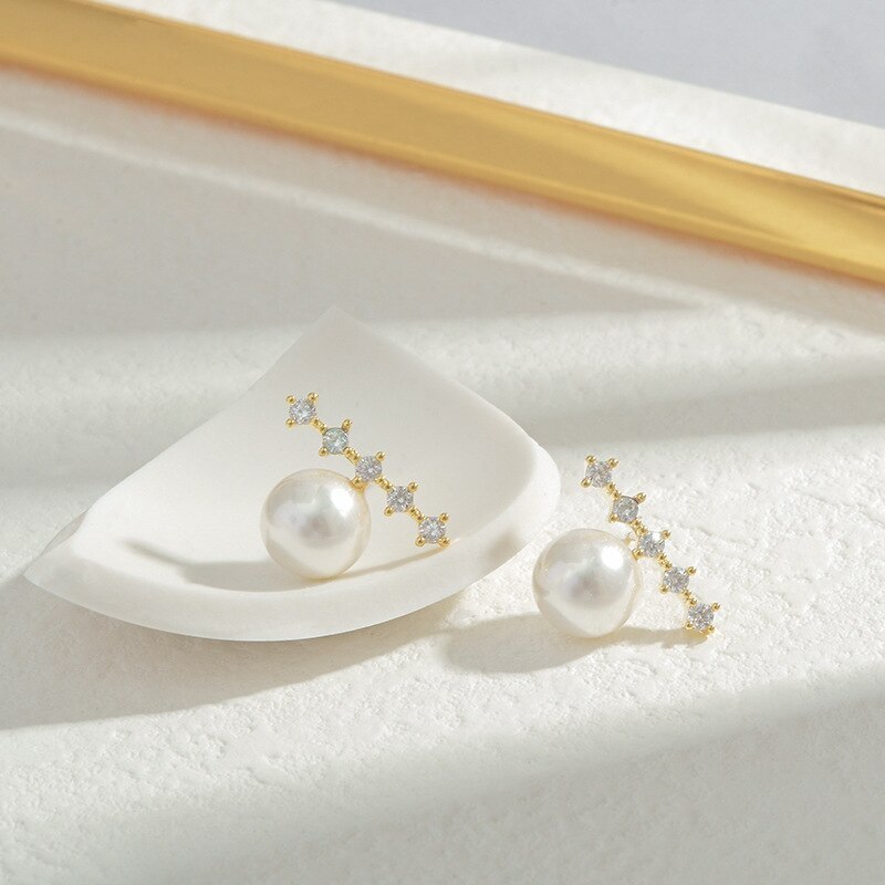 Wholesale Sterling Silver Pin Post Zircon Pearl Stud Earrings Women's Earrings Jewelry Gift