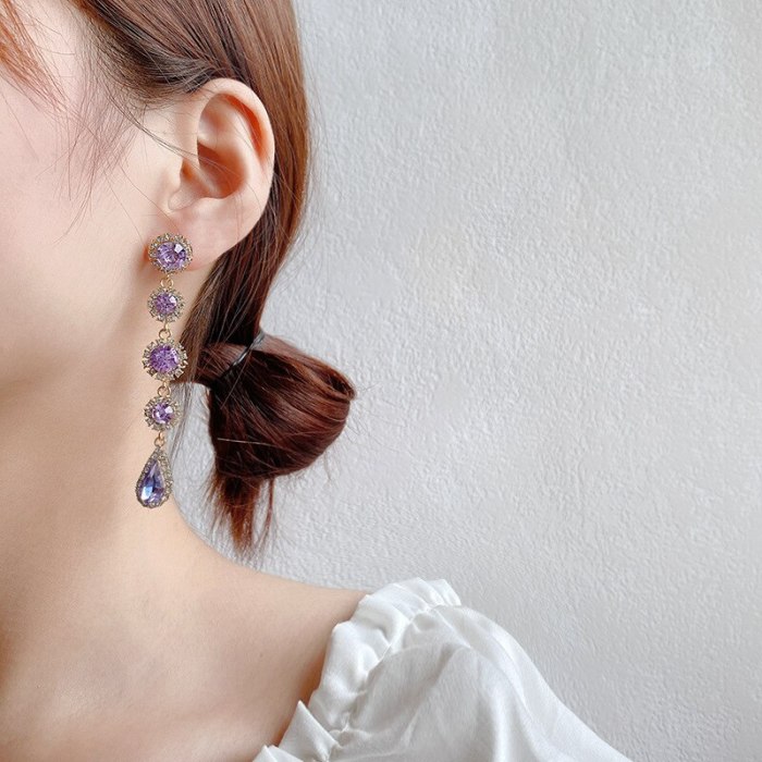 Wholesale Sterling Silver Pin Post Earrings Female Women Zircon Crystals Water Drop Studs  Earring Jewelry Gift