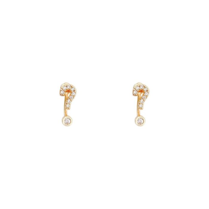 Wholesale New Question Mark Full Diamond Small Ear Studs Sterling Silver Pin Post Earrings Jewelry Gift