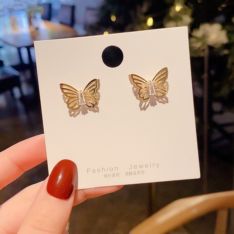Wholesale 925 Silver Pin Post Hollow Butterfly Studs Female Women Earrings Jewelry Gift