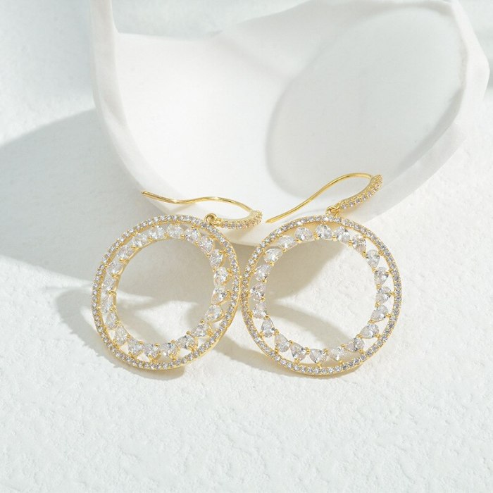 Wholesale Zircon Full Diamond Geometric round Earrings Sterling Silver Pin Post Ear Studs Jewelry Gift