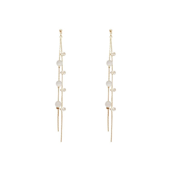 Wholesale Sterling Silver Pin Post Long Fringe Earrings Female Women Opal Ear Studs Earrings Jewelry Gift