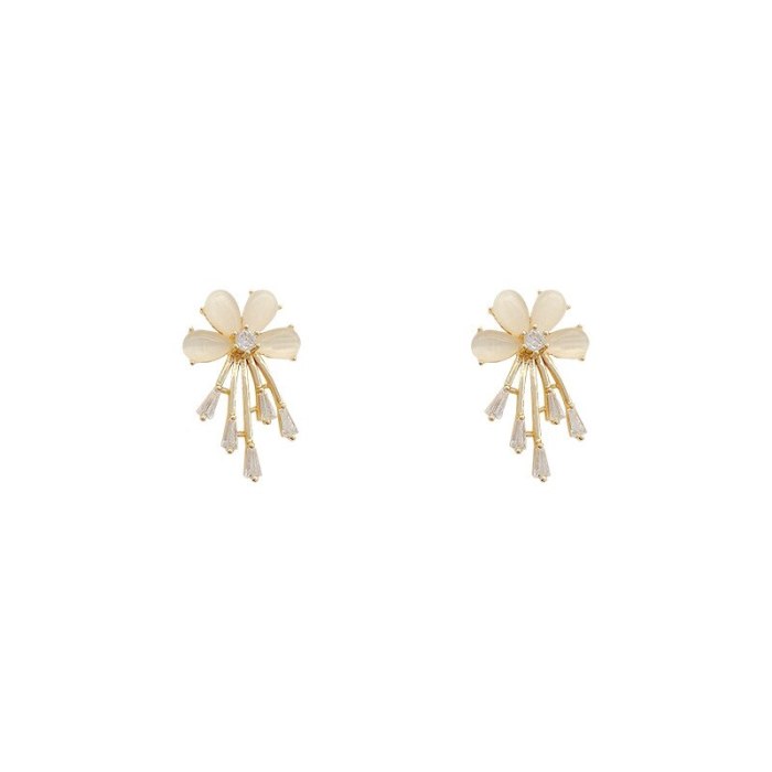 Wholesale New Geometric Flower Tassel Opal Earrings Female Women 925 Silver Stud Earrings Jewelry Gift