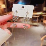 Wholesale Sterling Silver Pin Post New Zircon Flower Long Fringe Earrings Female Women Stud Earrings Jewelry Gift