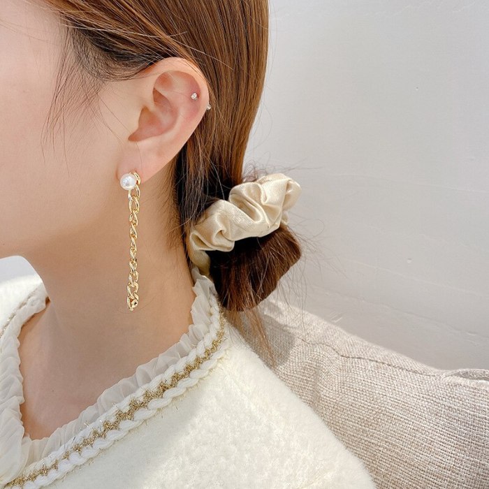 Wholesale Sterling Silver Pin New Metal Chain Long Earrings Women's Pearl  Earrings Dropshipping Jewelry