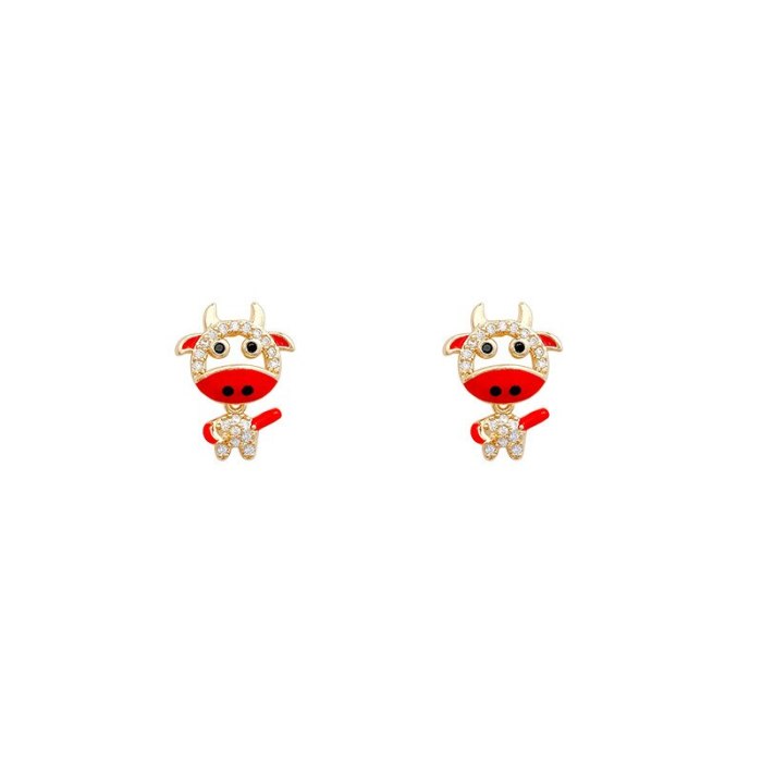 Wholesale Sterling Silver Pin Fashion Chinese Zodiac Cow Earrings Women Girl Lady INS Stud Earring Earrings Dropshipping Jewelry