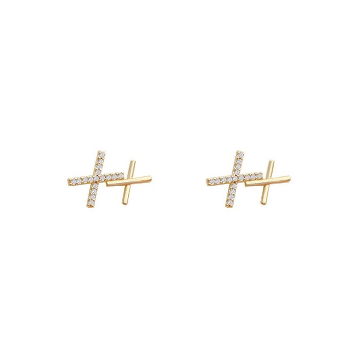 Wholesale New Geometric Cross Rhinestone Earrings Women Girl Lady Stud  Earrings Dropshipping Jewelry