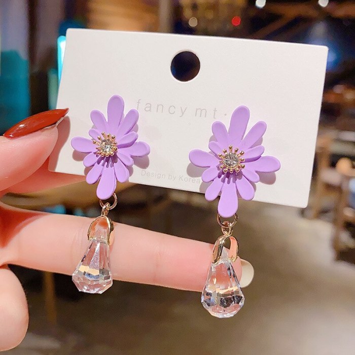 Wholesale Sterling Silver Pin Purple Earrings New Crystal Ear Stud Earring Dropshipping Gift