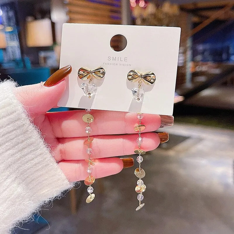 Wholesale 925 silver needle bow tassel Earrings long Earrings Dropshipping Gift
