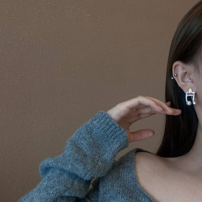 Wholesale Sterling Silver Pin Notes Full Diamond Earrings Women Geometric Ear Studs Earrings Dropshipping Gift