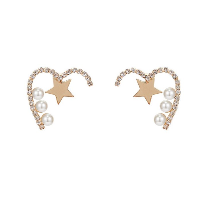 Wholesale 925 Silver Pin New Love Heart Earrings Women Girl Lady Asymmetric Pearl Fashion Earrings Dropshipping Jewelry