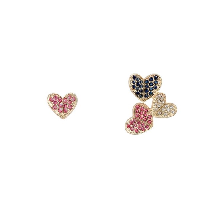 Wholesale Sterling Silver Pin Asymmetric Colored Loving Earrings Ear Studs Women Earrings Dropshipping Gift