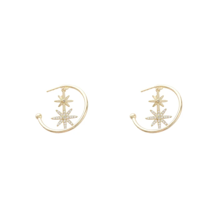 Wholesale Sterling Silvers Pin Zircon Six-Pointed Star Earrings Female Women Semicircle Stud Earrings Drop Shipping Gift