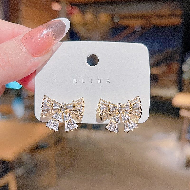 Wholesale Bow Earrings Female Women Sterling Silvers Pin Stud Earrings Drop Shipping Gift