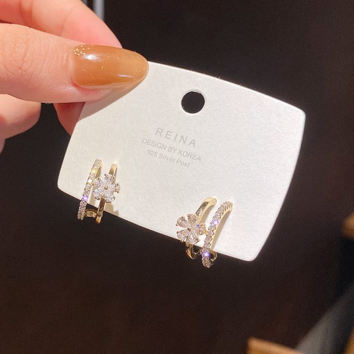 Wholesale Sterling Silvers Pin Flower Zircon Earrings Eardrops Drop Shipping Gift