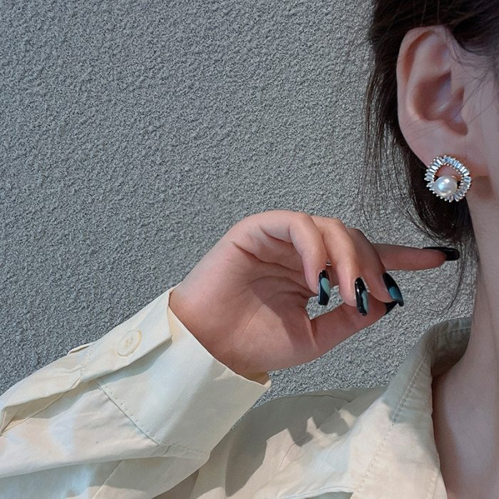 Wholesale Sterling Silvers Pin Zircon Pearl Stud Earrings Women's Earrings Drop Shipping Gift