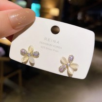 Wholesale Sterling Silvers Pin Opal Small Flower Ear Studs Female Women Full Diamond Earrings Jewellery Drop Shipping Gift