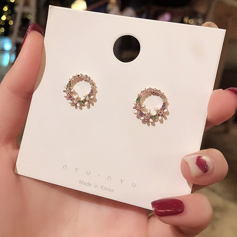 Wholesale Sterling Silvers Pin Stud Earrings Women's Short Flower Earrings Rhinestone Earrings Jewellery Drop Shipping Gift