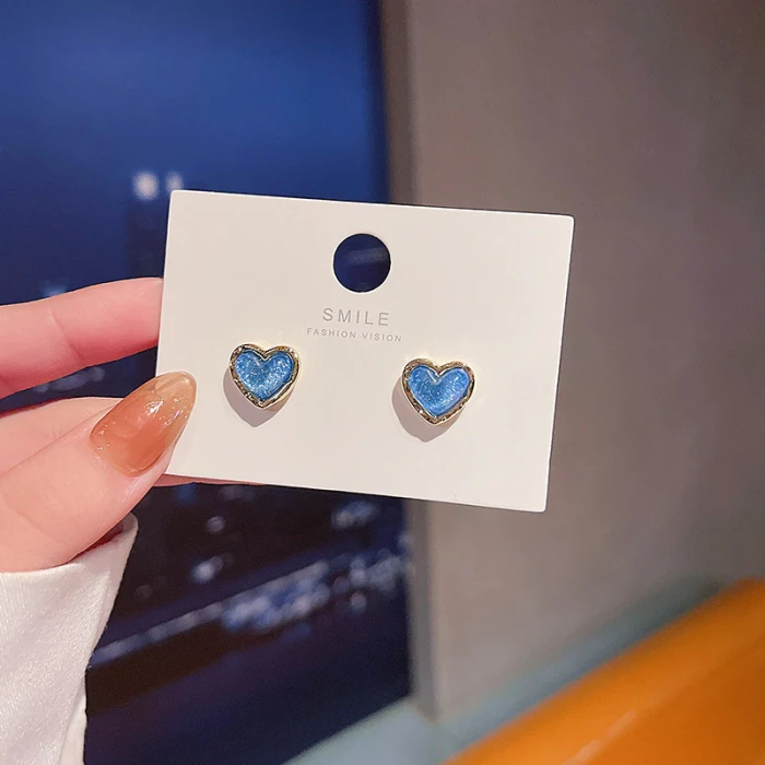 Wholesale 925 Silvers Pin New Blue Starry Sky Dream Love Heart Stud Earrings For Women Drop Shipping Gift