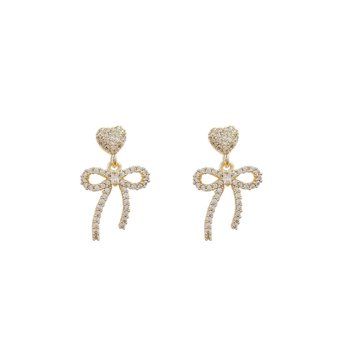 Wholesale 925 Silvers Pin Earrings Love Heart Bow Tie Ear Stud Earring Earrings Drop Shipping Gift