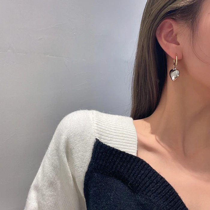 Wholesale Sterling Silvers Pin Love Pendant Hoop Ear Clip Earrings Female Women Earrings Drop Shipping Gift