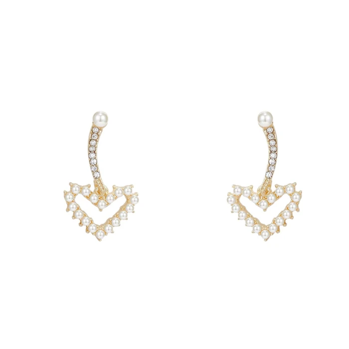 Wholesale 925 Silvers Pin Love Heart Earrings Female Women Pearl Ear Studs Earrings Drop Shipping Gift