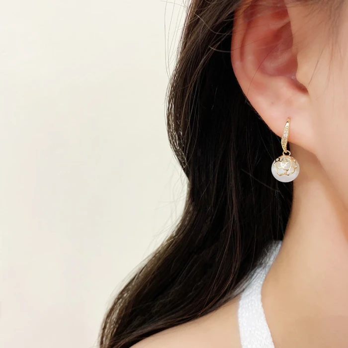 Wholesale New Opal Rose Ear Hook Earrings Female Women Pendant Stud Earrings Drop Shipping Gift