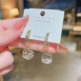 Wholesale 925 Silvers Pin Square Zircon Pendant Earrings Female Women Stud Earrings Drop Shipping Gift