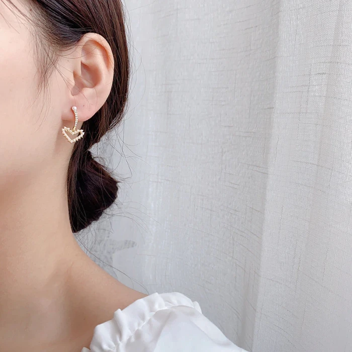Wholesale 925 Silvers Pin Love Heart Earrings Female Women Pearl Ear Studs Earrings Drop Shipping Gift
