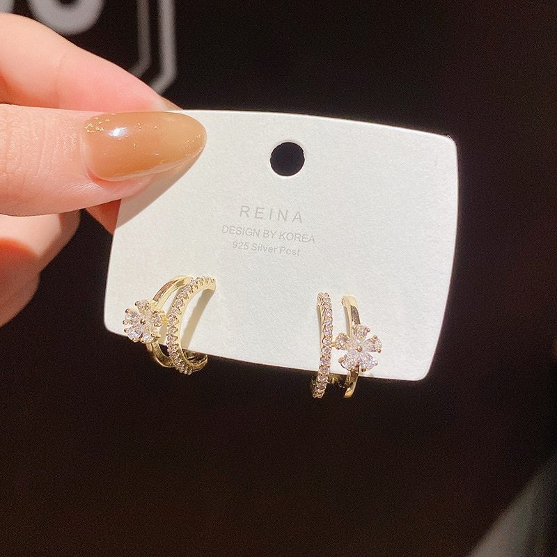 Wholesale Sterling Silvers Pin Flower Zircon Earrings Eardrops Drop Shipping Gift
