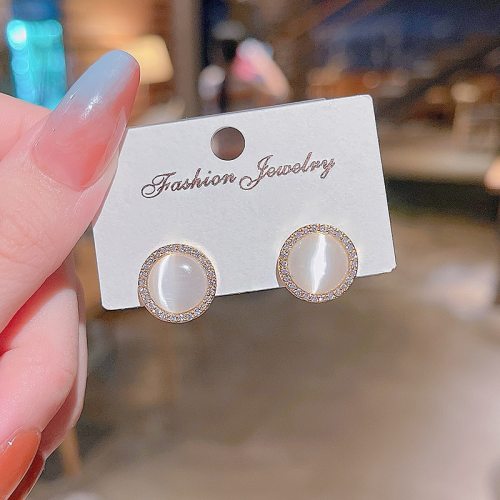 Wholesale Hoop Opal Earrings Female Women Sterling Silvers Pin Hoop Ear Studs Drop Shipping Gift