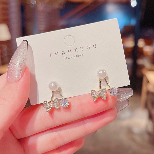 Wholesale Sterling Silvers Pin Butterfly Earrings Women's Pearl Earrings One Style For Dual-Wear Earrings Drop Shipping Gift