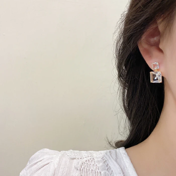 Wholesale New Square Earrings Women 925 Silvers Ear Studs Earrings Drop Shipping Gift