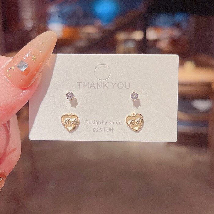 Wholesale Sterling Silvers Pin Love Heart Stud Earrings Zircon Eardrops Earrings Drop Shipping Gift