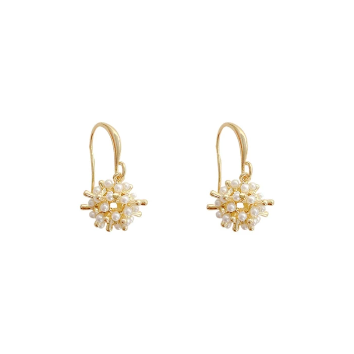 Wholesale Sterling Silvers Pin Pearl Floral Ball Earrings Female Women Stud Earrings Jewellery Drop Shipping Gift