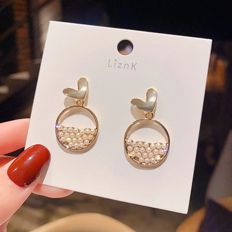 Wholesale 925 Silvers Pin Earrings Female Women With Hearts Pearl Eardrops Earrings Drop Shipping Gift