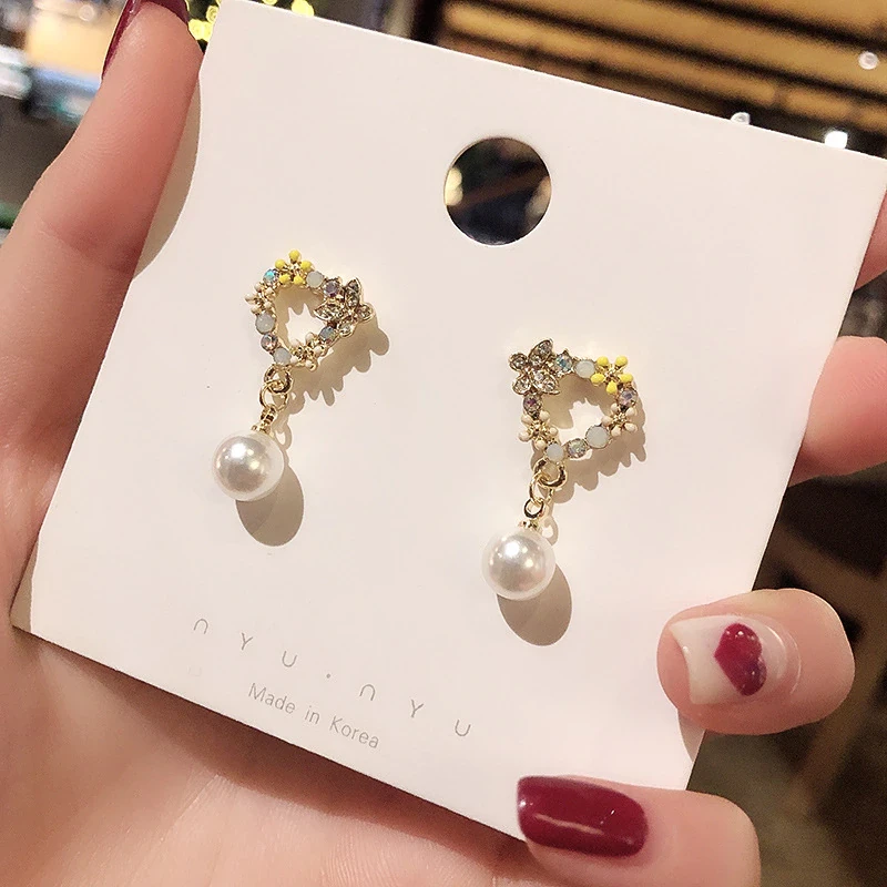 Wholesale New 925 Silvers Pin Flower Earrings Female Women Petal Pearl Earrings Drop Shipping Gift