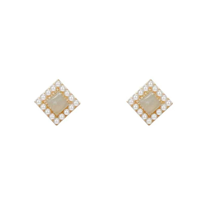 Wholesale Sterling Silvers Pin Square Opal Stone Ear Studs Pearl Earrings Drop Shipping Gift