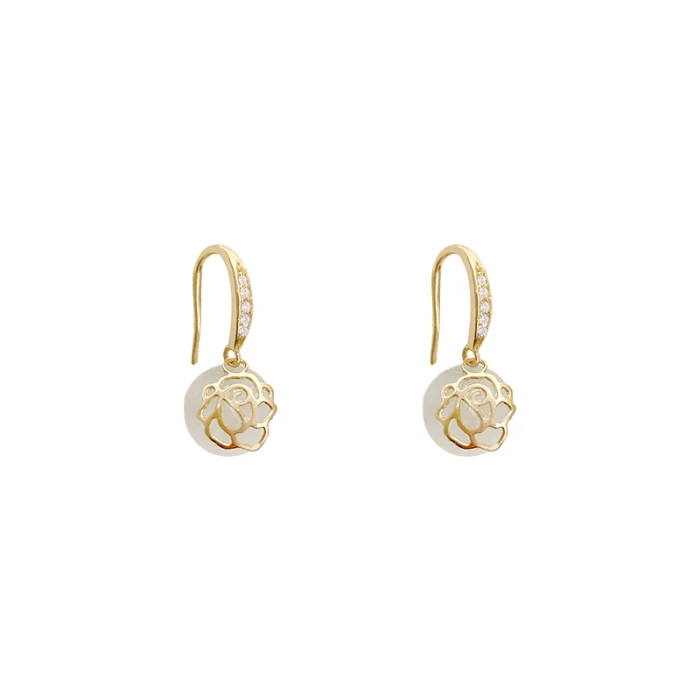 Wholesale New Opal Rose Ear Hook Earrings Female Women Pendant Stud Earrings Drop Shipping Gift