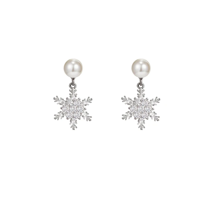 Wholesale 925 Silvers Pin Earrings Snowflake Ear Stud Eardrops Earrings Drop Shipping Gift